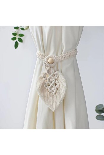 Choice White Handmade Braided Cotton Rope Curtain Fasteners Curtain Ties Tassel Leaf Curtain Ties Bohemian