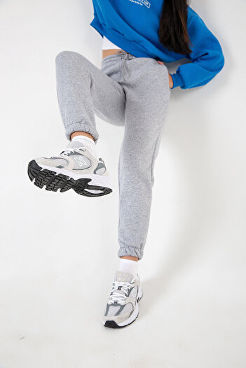 Domoda Gray 3 Thread Raised Cotton Women's Sweatpants with Elastic Legs and Pockets