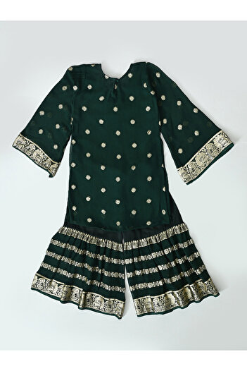 Bella Moda By Styli Printed Round Neck Kurta & Tiered Sharara Set