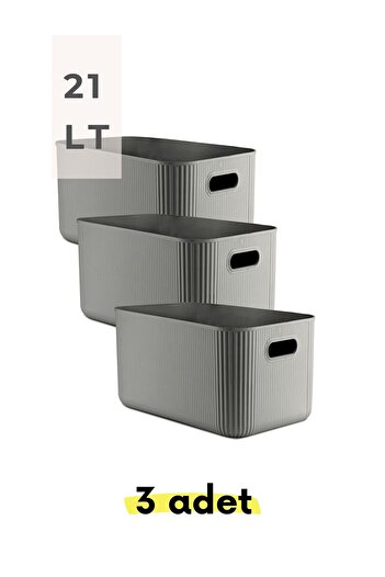 HOMİNG 21Lt Homing 3 Pieces Gray Organizer Box - Organizer