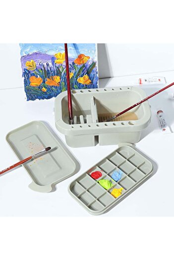 Choice Gray 1PC Three-in-one Multi-functional Pen Wash Case, Can be Used as a Color Palette, Paint Box, Eas