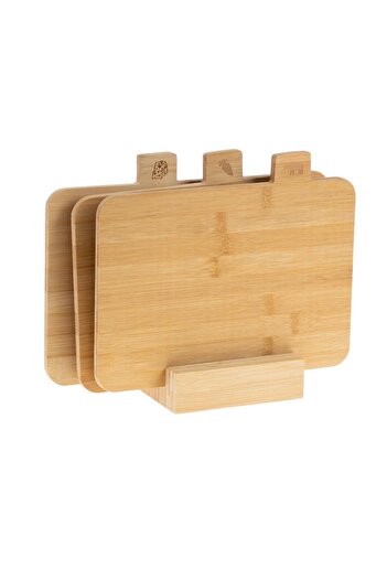 HomeTarz 3-Piece Cutting Board Set with Stand - Bamboo Cutting Board Set - 4 Pieces