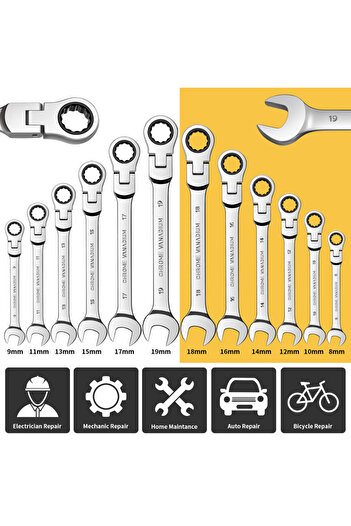 Choice 10mm 1 Piece Flexible Pivoting Head Ratchet Wrench Spanner Garage Metric hand Tool For auto and Hom