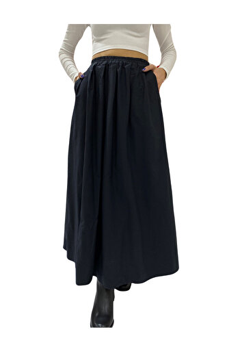 Dilvin 80835 Model - Black Midi Loose Fitting Skirt
