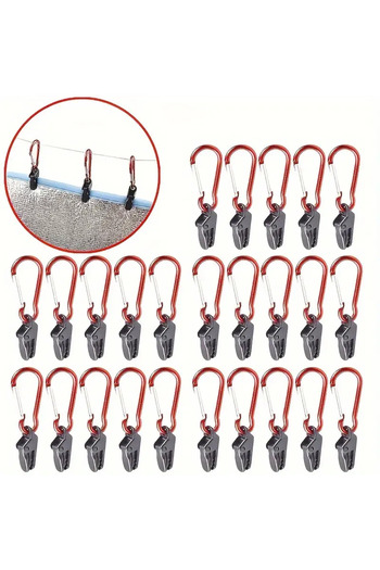 Choice 20pcs Red 20pcs Tarp Clips, Windproof Clips With Carabiner, Awning Clamp Set, For Awning Outdoor Cam