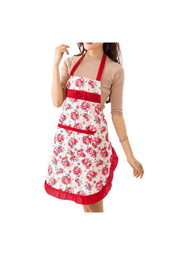 Choice One Size Red Cotton Canvas Floral For Women'S Kitchen Oilproof Apron With Pockets And Adjustable Wai