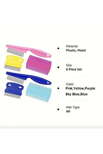 Choice S 6PCS Flea Metal Lice Cat Dog Deshedding Removal Tear Stain Brush Pet Grooming Comb Kit Tool