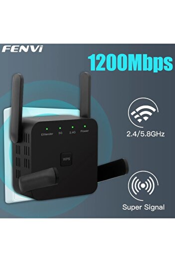 Choice European standard FENVI 5Ghz AC1200 WiFi Repeater 1200Mbps Router Black WiFi Extender Amplifier 2.4G