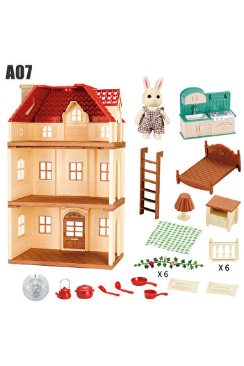 Choice1 A07 Simulation Kitchen Forest Family Small House Double Three- Story Villa Reindeer Animal Model Gi