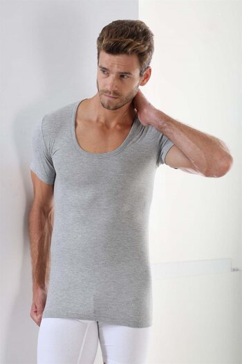 Arma Yıldız Men's Gray Slim Fit Crew Neck Cotton T-shirt - Short Sleeve, Undershirt