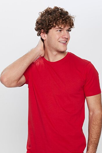 Tudors Unisex Slim Fit Slim Fit 100% Cotton Soft Textured Red Crew Neck T-Shirt