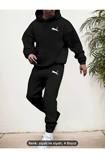NEW TRENDY COLLECTİON Σετ αθλητικής φόρμας με στάμπα καγκουρό - Φούτερ και παντελόνι με στάμπα στο μικρό μπούστο