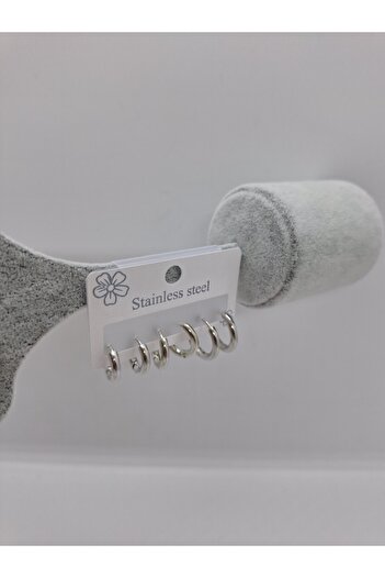 stainless steell Elfıda Shop Çelik Halka Küpe Seti 6 Lı