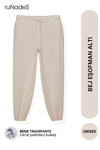 ruNadeS Unisex Basic Relax Fit Μπεζ Φούτερ Τζόγκερ