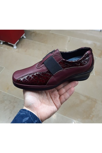 EBRU COMFORT Women's Indoor-Outdoor Genuine Leather Orthopedic Padded Heel Patent Leather Mother's Shoes