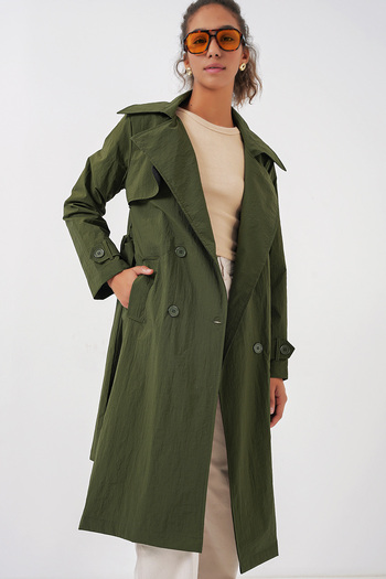 Bigdart 5938 Dwurzędowy płaszcz typu trencz z klapami - Khaki