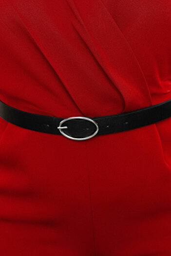 Trendyol Curve Red Belted Double Breasted Collar Plus Size Woven Jumpsuit Tbbss23Bg00004
