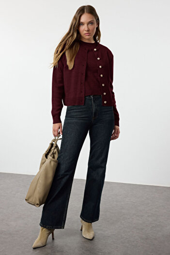 Trendyol Collection Claret Red Basic Cardigan-Bluz Knitwear Cardigan Twoaw25Hi00216