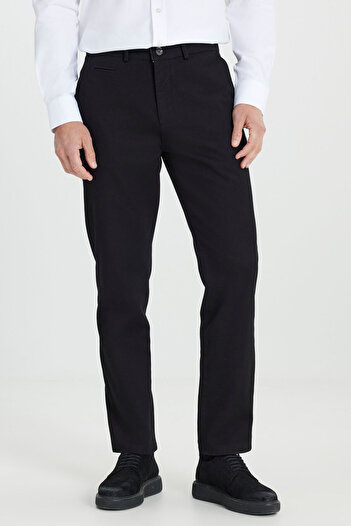 ALTINYILDIZ CLASSICS Ανδρικό μαύρο παντελόνι Comfort Fit Relaxed Cut βαμβακερό ελαστικό παντελόνι με τσέπη στο πλάι