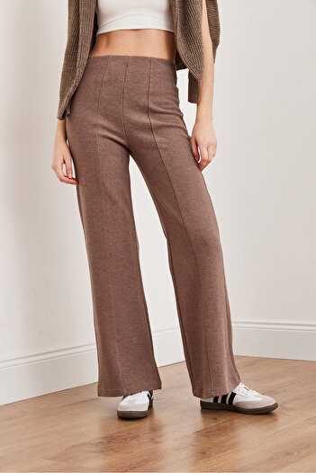 Olalook Brown Palazzo Pants - Elastic Waist and Front Stitching, Pnt- 19000309