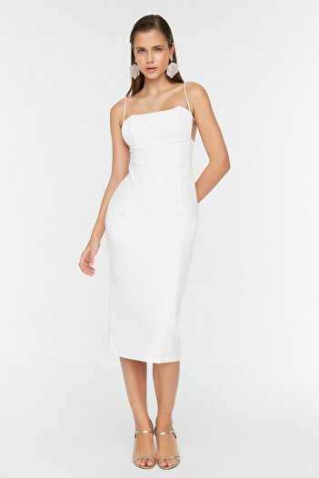 Trendyol Collection Bridal White Collar Detailed Woven Evening Dress Night Graduation Dress Tprss22El3197
