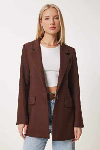 Happiness İstanbul Women's Brown Padded Woven Blazer Jacket Hl00005