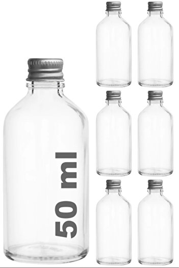 E Züccaciye 50 ml Transparent Metal Silver Cap Shot Bottle 50 Cc Cologne Fragrance Gift White Glass Bottle 6 Pieces