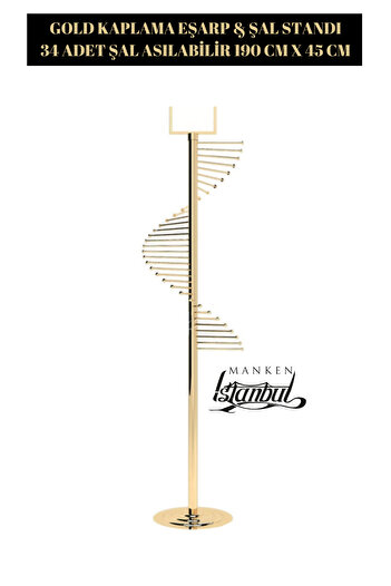 Manken İstanbul Yüksek Kalite Gold Kaplama Eşarp Standı Şal Standı Aksesuar Standı ( 34 Şal Asılabilir )