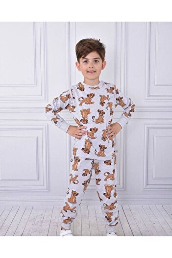 yagmurgiyim Srnp Tiger Patterned Boy Long Sleeve Pajamas Set 3-10 Years 013