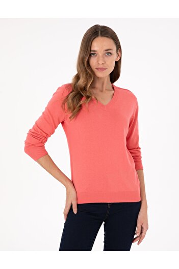 Pierre Cardin Pomegranate Flower Slim Fit V-Neck Basic Sweater 50300803-Vr039