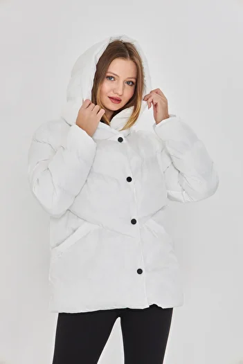 QAWWA Women's White Fiber Hooded Windproof down Winter Coat