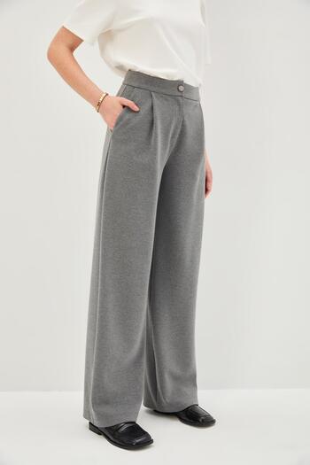 Allyco Pleated Straight Cut Glitter Knitted Comfortable Fit Pants