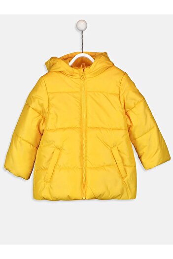 LC Waikiki baby Sarı Kız Bebek Kapüşonlu Fermuarlı Mont