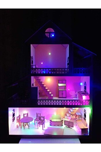 ZeyCan Lazer Led Işık Hediyeli Ahşap Oyun Evi Ledli Oyuncaklı