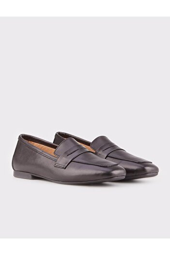 Cabani Polyurethane Sole Genuine Leather Black Women's Loafer Shoes