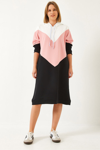 Bianco Lucci Women's V Pattern Color Block Hooded Dress 60351327