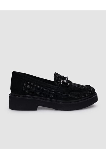 Cabani Black Suede Buckle 100% Genuine Leather Women's Casual Shoes