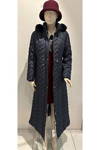 Kayra Καπιτονέ παλτό με γούνινο γιακά Navy Blue