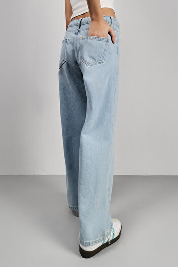 CEDY DENIM Yüksek Kalite Kız Çocuk Yüksek Bel %100 Cotton Palazzo Jean Pantolon-c700-buz-mavi