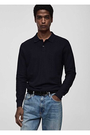 MANGO Man Microstructure Cotton Knitwear Polo Sweater