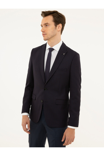 Cacharel Bordo Slim Fit Çizgili Ceket 50227594-VR014