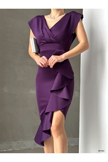 buğrahayalin   Scuba Fabric Front Ruffle Midi Dress