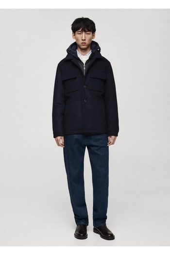 MANGO Man Removable Hooded Wool Blended Overcoat