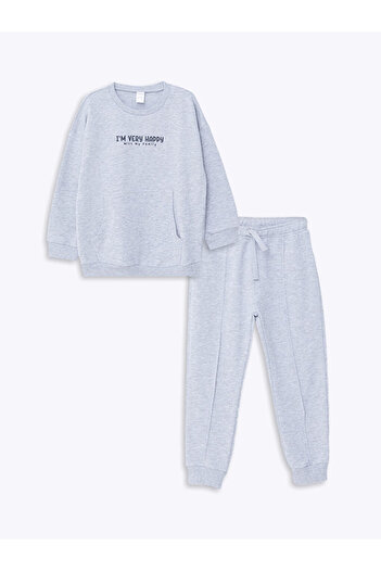 LC Waikiki Crew Neck Printed Baby Boy Sweatshirt and Sweatpants
