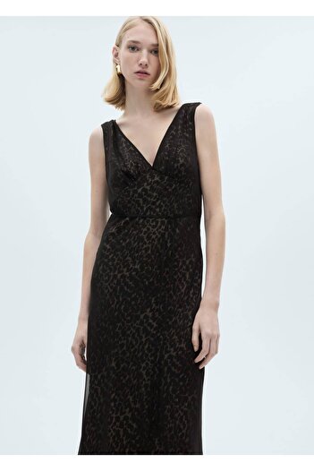 MANGO Woman Leopard Print V-Neck Dress