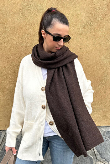 Sofist İstanbul Brown Wool Soft Texture Long and Wide Large Size Plain Shawl Scarf