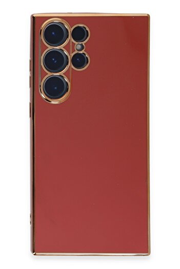 cepmoda Samsung Galaxy “S23 Ultra” Phone Case - Shiny Silicone Cover with Gold Frame - Red