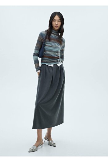 MANGO Woman Striped sweater with stand collar