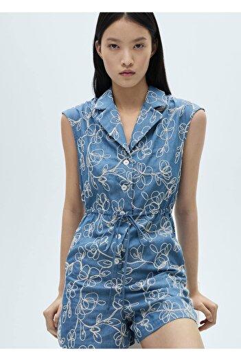 MANGO Woman Embroidered Denim Overalls