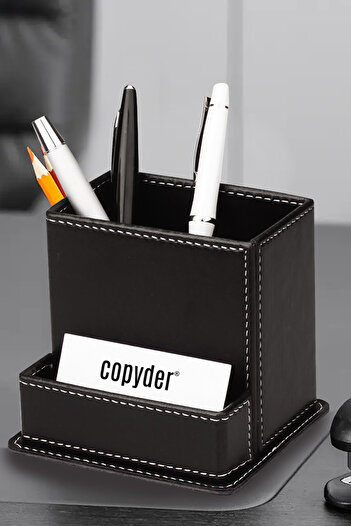 Copyder Кожен органайзер за бюро - държач за химикалки и визитки, с шити детайли, стилен подарък за работното място